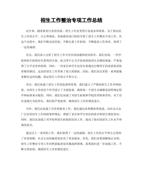 招生工作整治专项工作总结