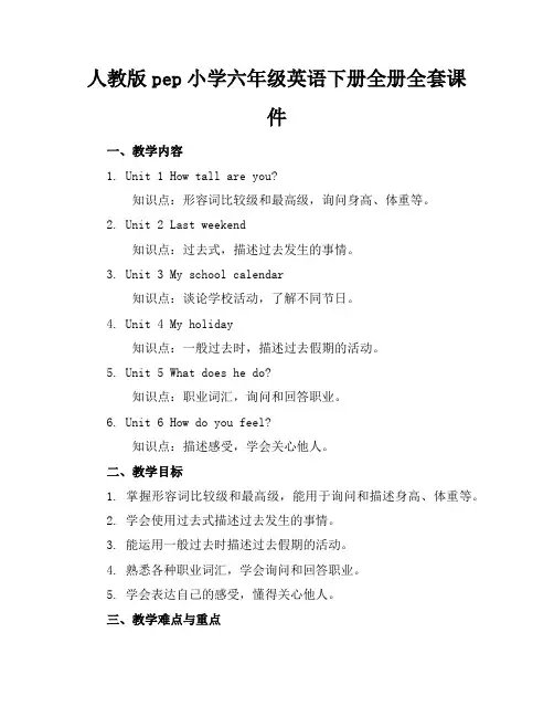 人教版pep小学六年级英语下册全册全套课件