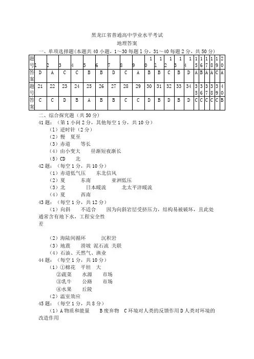黑龙江省普通高中学业水平考试