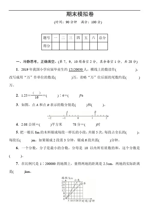 人教版数学六年级下册期末模拟卷(含答案)