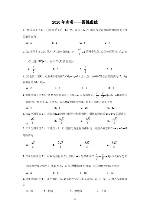 2020高考—圆锥曲线(选择+填空+答案)