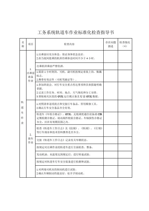 工务系统轨道车作业标准化检查指导书