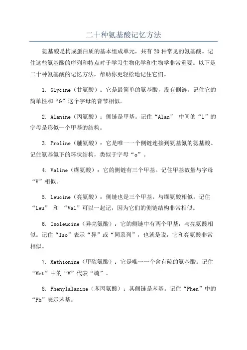 二十种氨基酸记忆方法