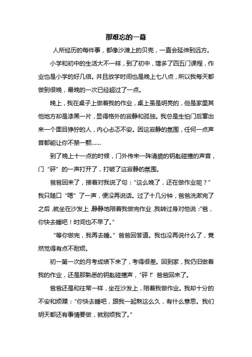 初二作文：那难忘的一幕作文600字