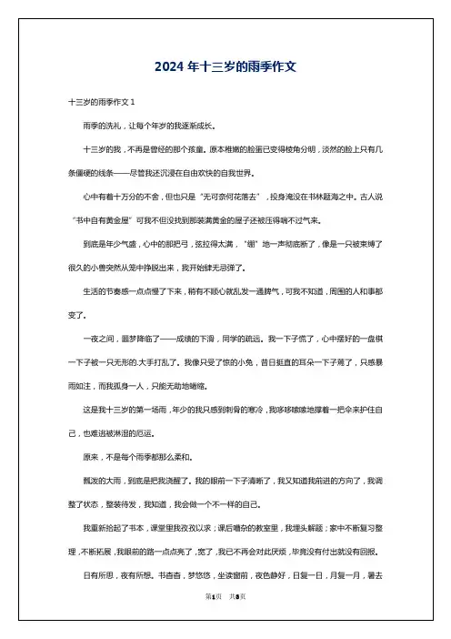 2024年十三岁的雨季作文
