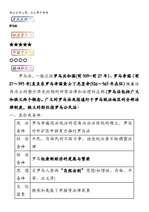 高中历史(1)最困难考点系列考点4 罗马法 含解析