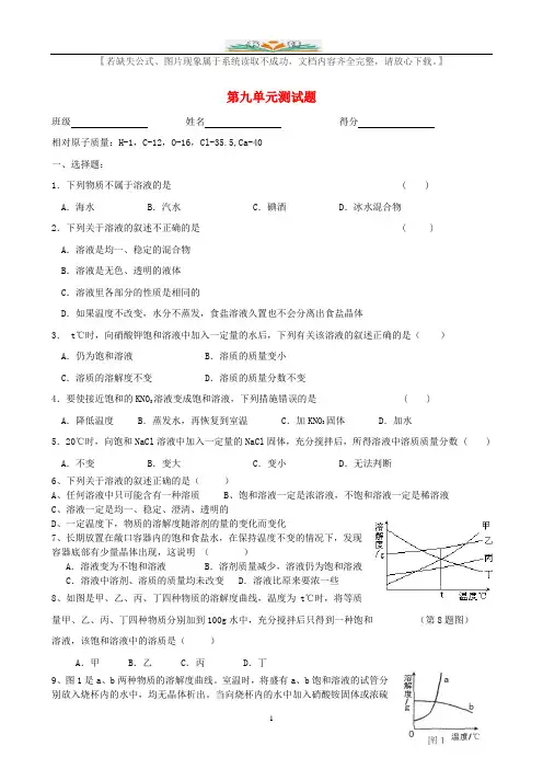 新人教版九年级化学下册第九单元《溶液》测试题及答案.doc