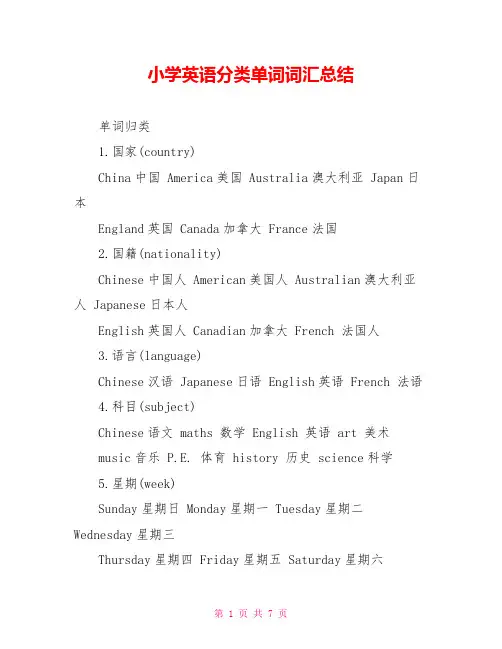 小学英语分类单词词汇总结