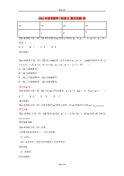 2021年高考数学一轮复习 数列试题 理