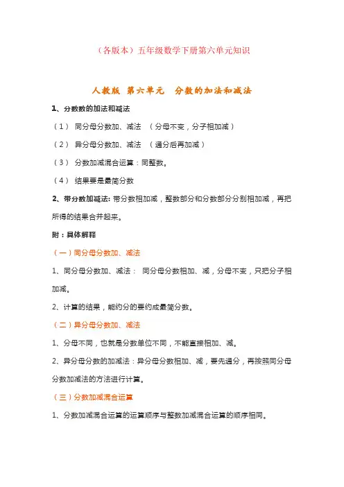 【强烈推荐】五年级数学下册第六单元知识汇总