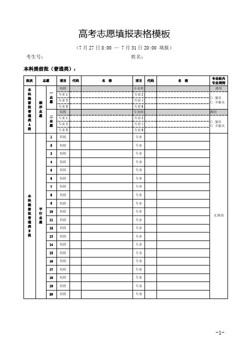 高考志愿填报表格模板