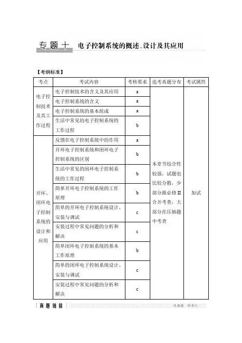 2020高考通用技术攻略浙江专用大二轮 讲义：专题十 电子控制系统的概述、设计及其应用