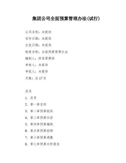 集团公司全面预算管理办法(试行)