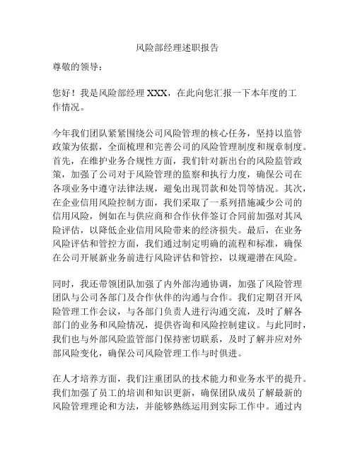 风险部经理述职报告
