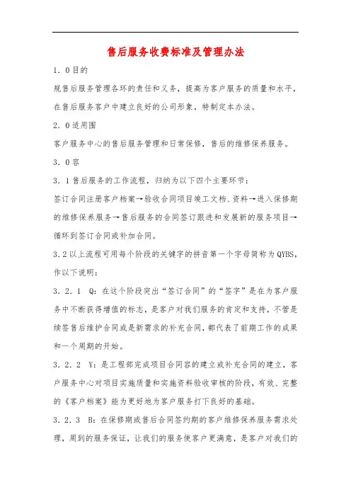 售后服务收费标准及管理办法