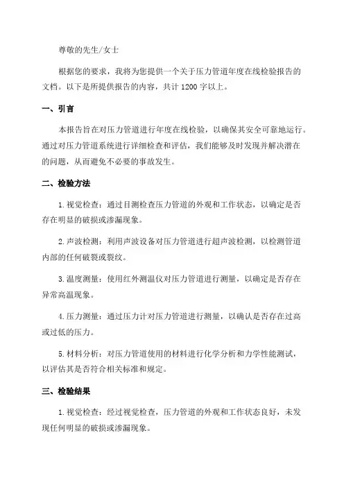 压力管道年度在线检验报告