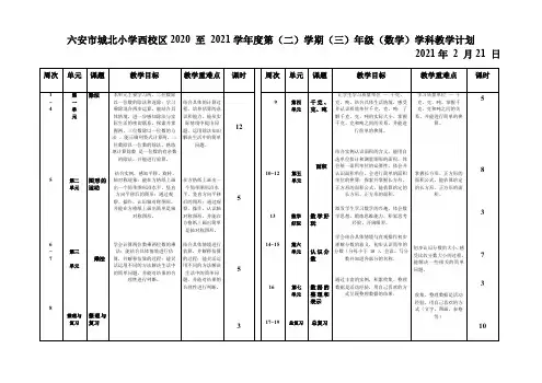北师大版三年级下册数学教学计划和教学进度表