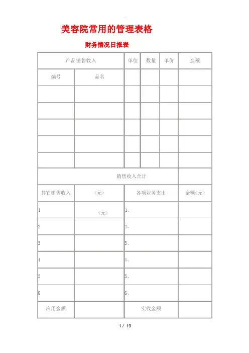 美容院常用的管理表格
