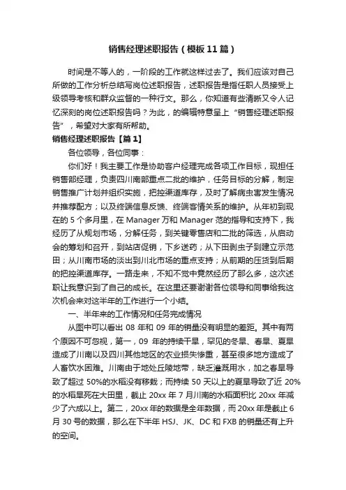 销售经理述职报告（模板11篇）