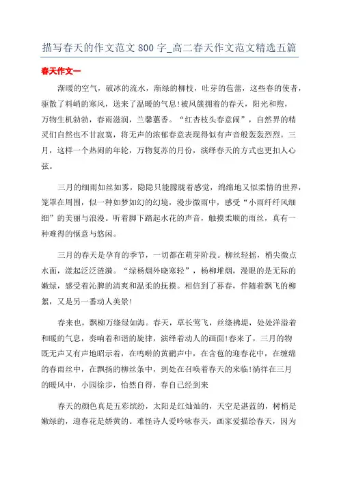 描写春天的作文范文800字_高二春天作文范文精选五篇
