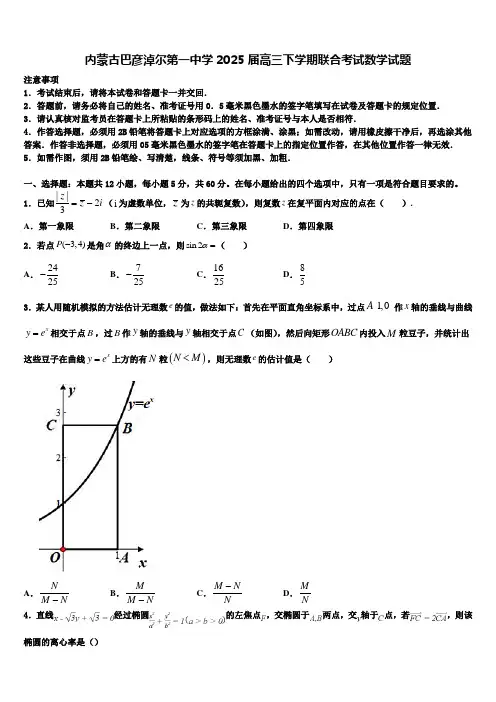 内蒙古巴彦淖尔第一中学2025届高三下学期联合考试数学试题含解析