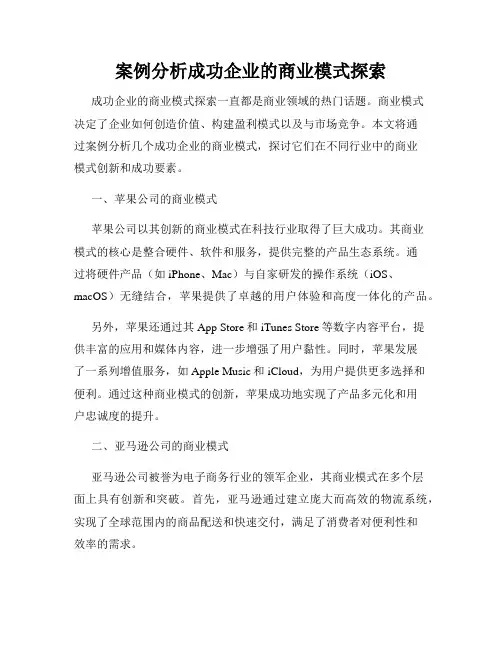 案例分析成功企业的商业模式探索