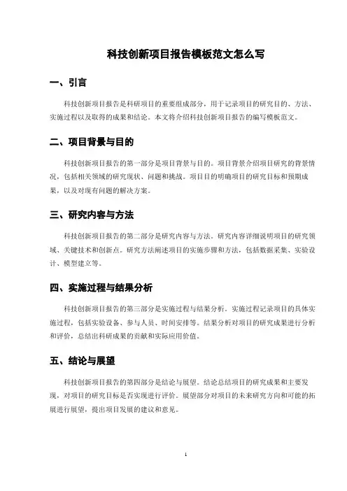 科技创新项目报告模板范文怎么写