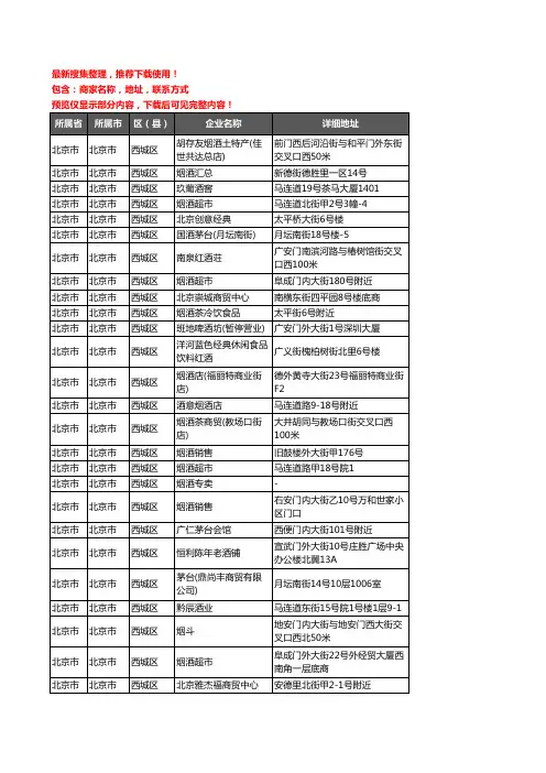 新版北京市北京市西城区酒水批发企业公司商家户名录单联系方式地址大全557家