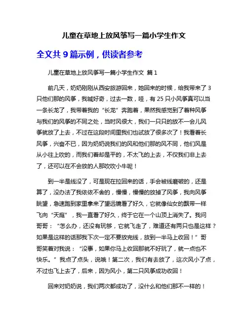 儿童在草地上放风筝写一篇小学生作文