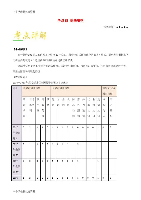 【中小学资料】备战2018年高考英语 考点一遍过 专题53 语法填空(含解析)