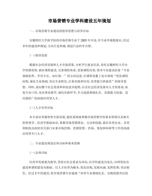市场营销专业学科建设五年规划
