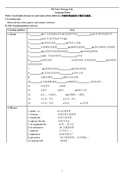 人教版高中英语必修第一册Unit1Teenge Life Language Points学案