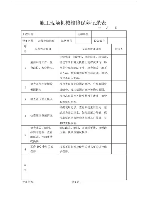 施工现场机械维修保养记录表(范本).doc