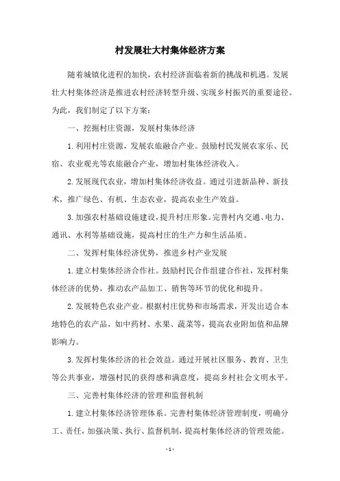 村发展壮大村集体经济方案