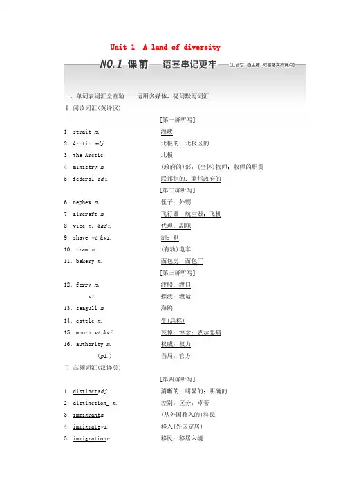 2020版高考英语一轮复习Unit1Alandofdiversity讲义新人教版选修8