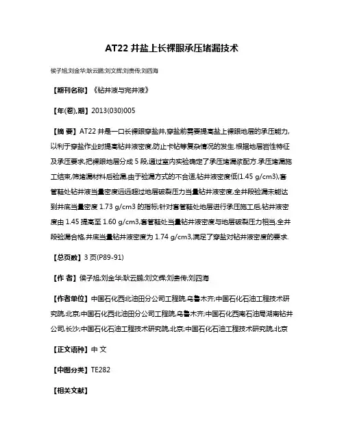 AT22井盐上长裸眼承压堵漏技术