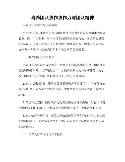 培养团队协作协作力与团队精神