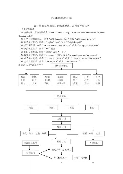 国际贸易单证实务书后练习题参考答案