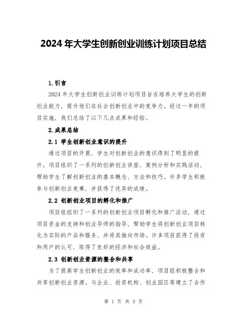 2024年大学生创新创业训练计划项目总结