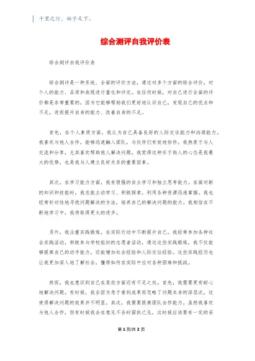 综合测评自我评价表
