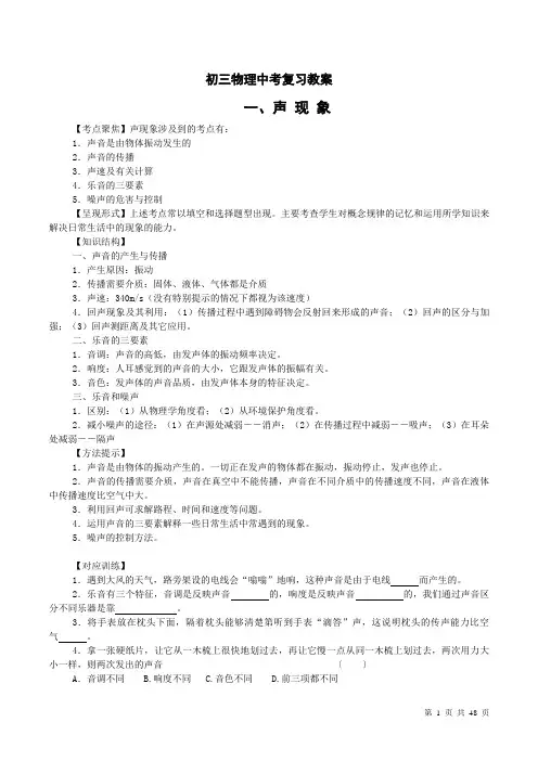 初中物理总复习资料知识点及练习(全)