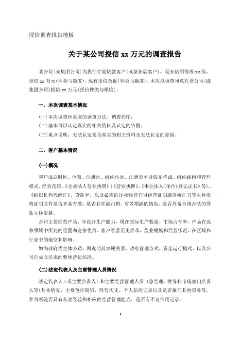 授信调查报告模板(通用格式)