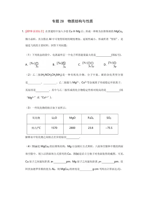 高考化学真题分类汇编专题28 物质结构与性质(选修)