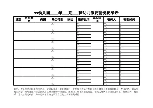 服药情况记录登记表--