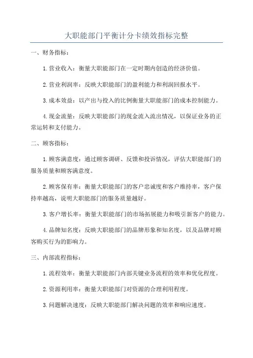 大职能部门平衡计分卡绩效指标完整