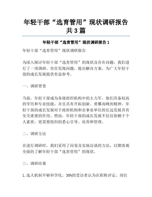 年轻干部“选育管用”现状调研报告共3篇