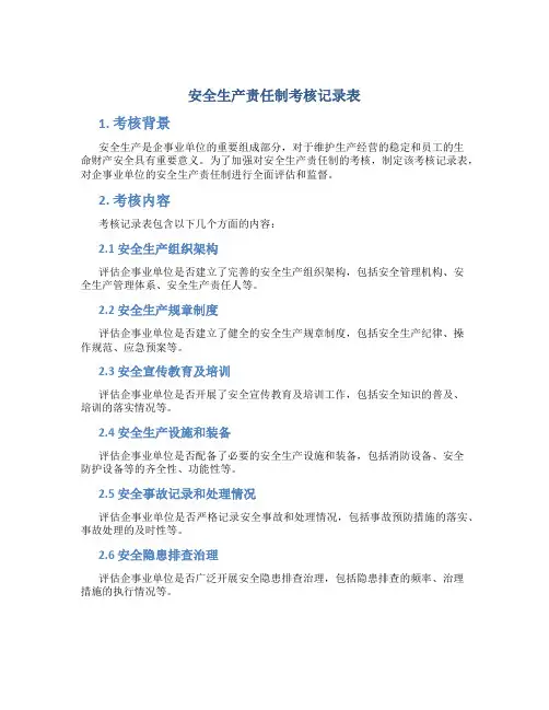 安全生产责任制考核记录表
