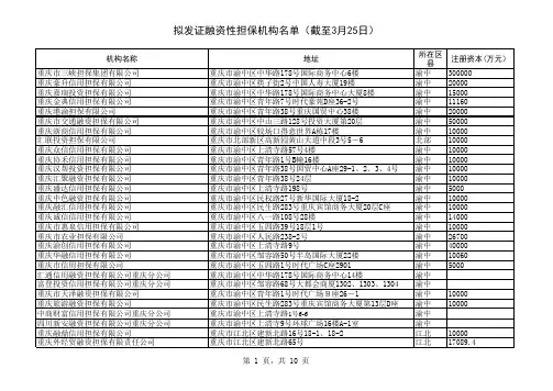 重庆融资性担保机构名单