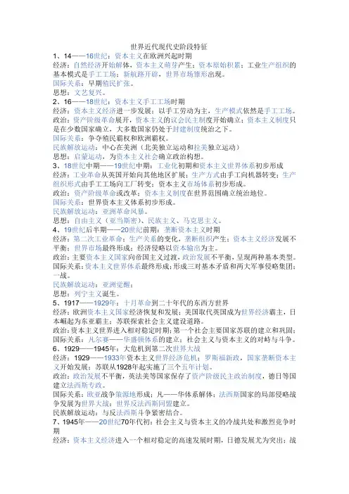 世界近代现代史阶段特征