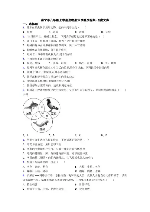 南宁市八年级上学期生物期末试卷及答案-百度文库